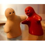 Unusual retro ceramic cruet set in the form of two hugging figurines