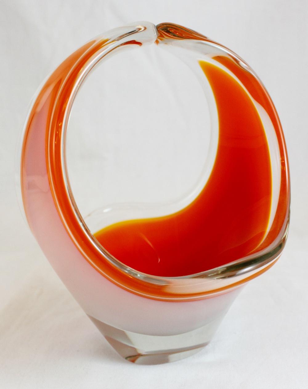Flygsfors Coquille Swedish glass orange basket  H: 20cm CONDITION REPORT: No damage chips or