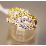 Sterling silver white and yellow stone double loop ring,