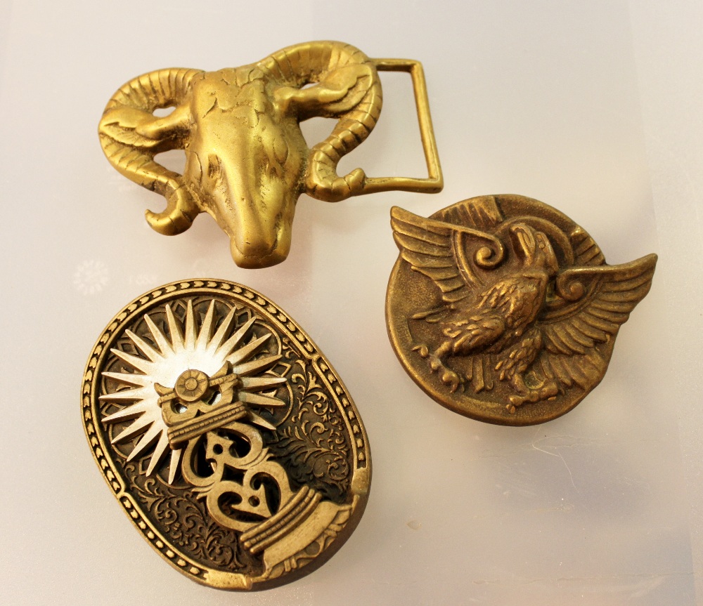 3 Collectable brass belt buckles