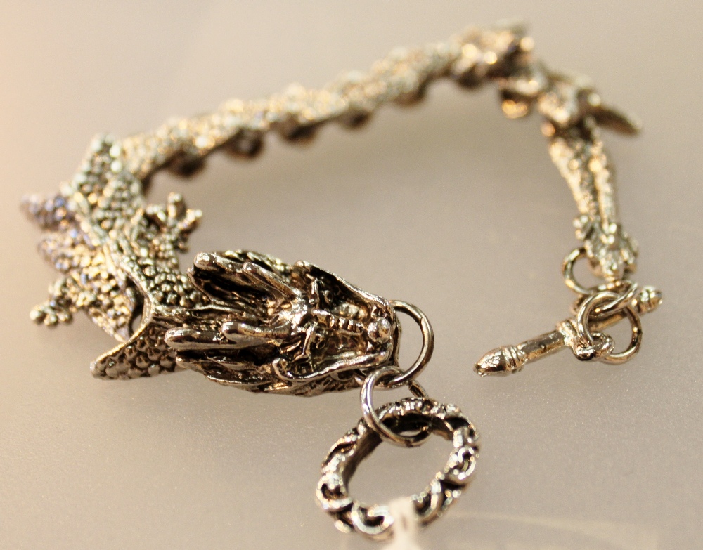 White metal tibetan dragon bracelet