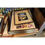 Two retro prints and a selection of vintage framed photos of Royalty, etc.