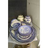 Quantity of mainly blue and white ceramics including Masons ginger jar