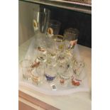 Tray of vintage glasses including graduated boot glasses