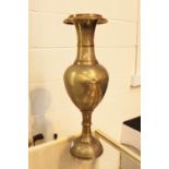 Large Indian brass vase engraved with leaf pattern