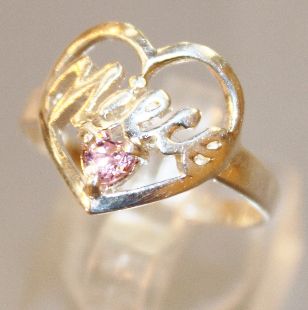 Sterling silver heart shaped ring with pink CZ size S/T