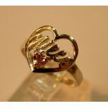 Sterling silver heart shaped ring with pink CZ size S/T