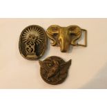 3 Collectable brass belt buckles