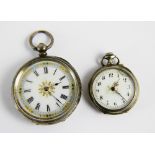 Two ladies silver fob watches,