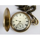 Gold plated full hunter pocket watch with roman numerals and Albert chain