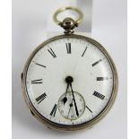Hallmarked silver open faced key wind fusee movement pocket watch roman numerals.