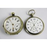 Two white metal open faced pocket watches both key wind.