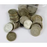 Sixty South African silver coins.