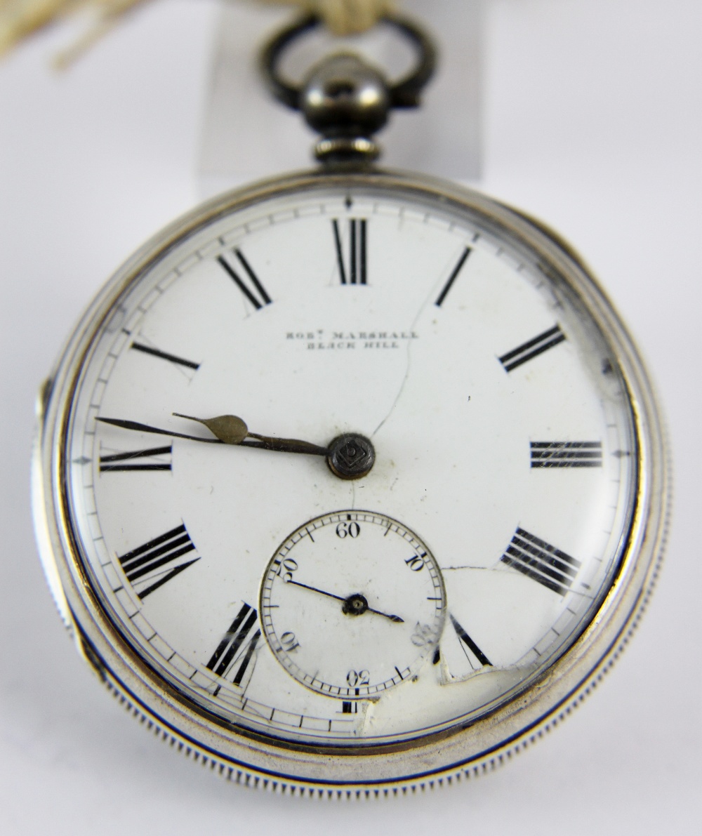Hallmarked silver open face key wind fusee movement pocket watch with key marked Robt Marshall