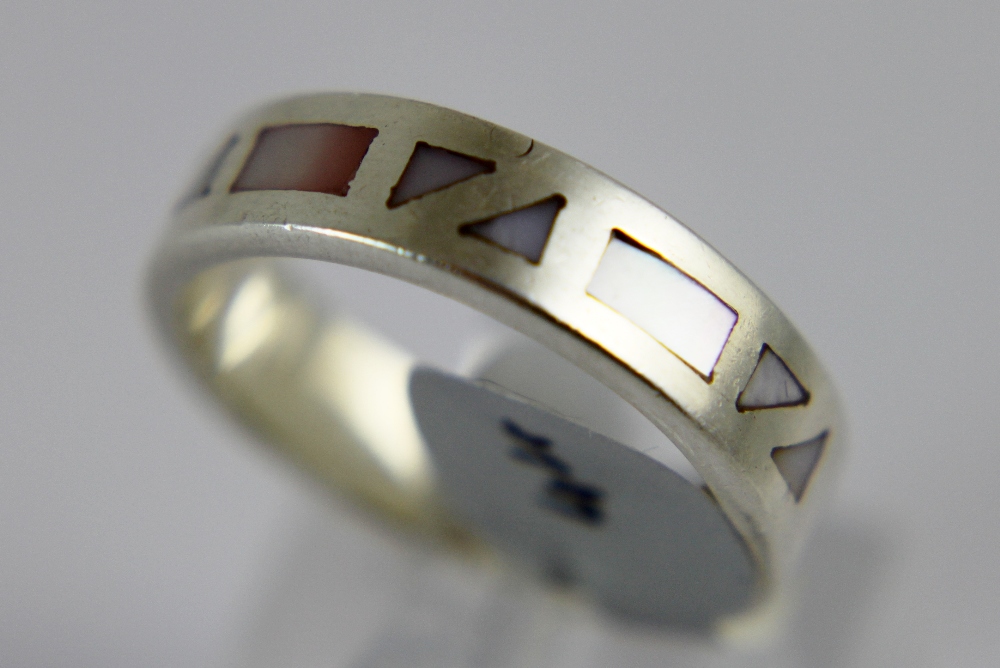 Sterling silver band with mother of pearl inlay