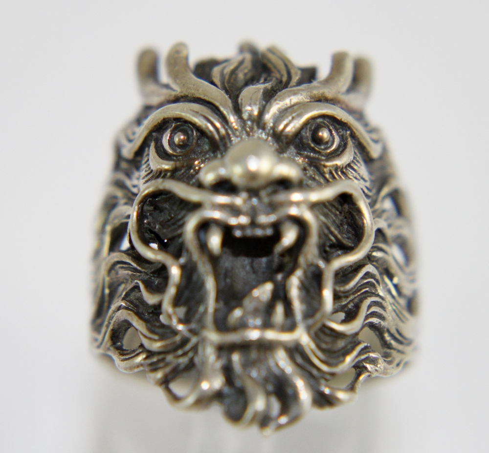 Sterling silver demon head ring. 9.