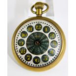 Yellow metal continental Amida pocket watch with enamel finished dial,