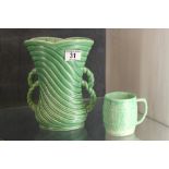 Green swirl Sylvac vase and a mug