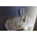 Tray of vintage glasses including graduated boot glasses