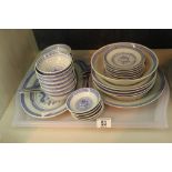 Tray of Oriental blue and white ceramic teaware