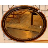 Antique oval mirror with inlaid wood frame 50 x 40 cm