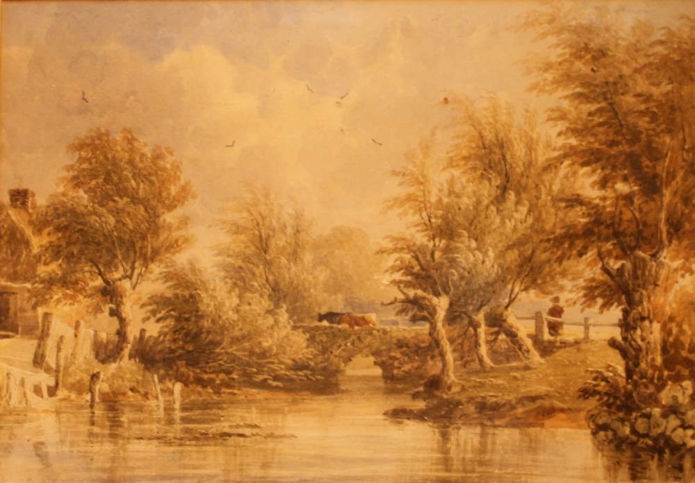 Caleb R Stanley watercolour on paper of a pastoral scene.