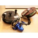 Two Scarborough Sea fishing reels and a Shakespear 2002 fixed spool reel