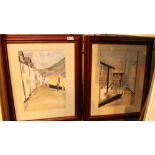 Two water colour pictures of Port Isaac, Cornwall by W M Keelty.