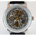 Automatic skeleton movement stainless steel gents wristwatch with leather strap