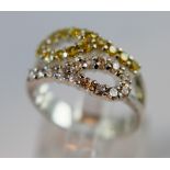 Sterling silver white and yellow stone double loop ring,