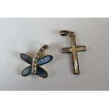 Solid silver cross and butterfly pendant