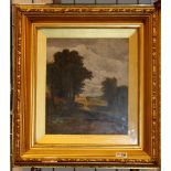 B Taylor oil on board The Cornfield dated 1911 with gilt plaster frame  29 x 33 cm