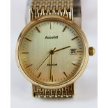 9ct yellow gold gents Accurist wristwatch with flexible 9ct gold strap  Total 48.