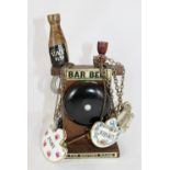 Vintage bar bell and collection of spirits and wine decanter labels