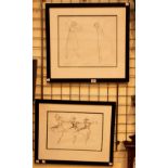 Charlotte Fawley two original pencil sketches framed and glazed.