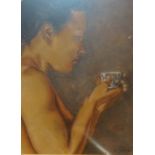 Original pastel of nude with teacup,