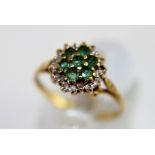 9ct fancy emerald and diamond cluster ring size L