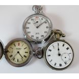 Open faced crown wind white metal pocket watch, Crown wind Smiths stop watch,