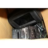 Box of car radios and head rest DVD player