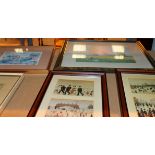 Five framed prints including Lowry