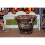 Green painted decorative wooden item and a large decorative plant pot