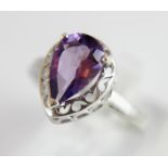 Sterling silver pear shaped solitaire ring probably amethyst size U