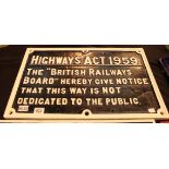 Original British Railways Highways Act 1959 cast iron sign