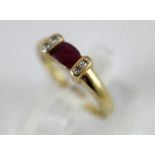 9 ct gold ruby & diamond ring. Size M.