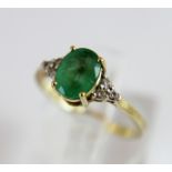 Siberian 14 k gold emerald and diamond ring, approx 1.