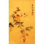 Frames and glazed Oriental embroidered silk birds and flowers picture W: 30 x  L: 50 cm