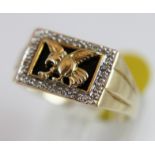 9 ct gold gents eagle ring set with onyx and diamonds,