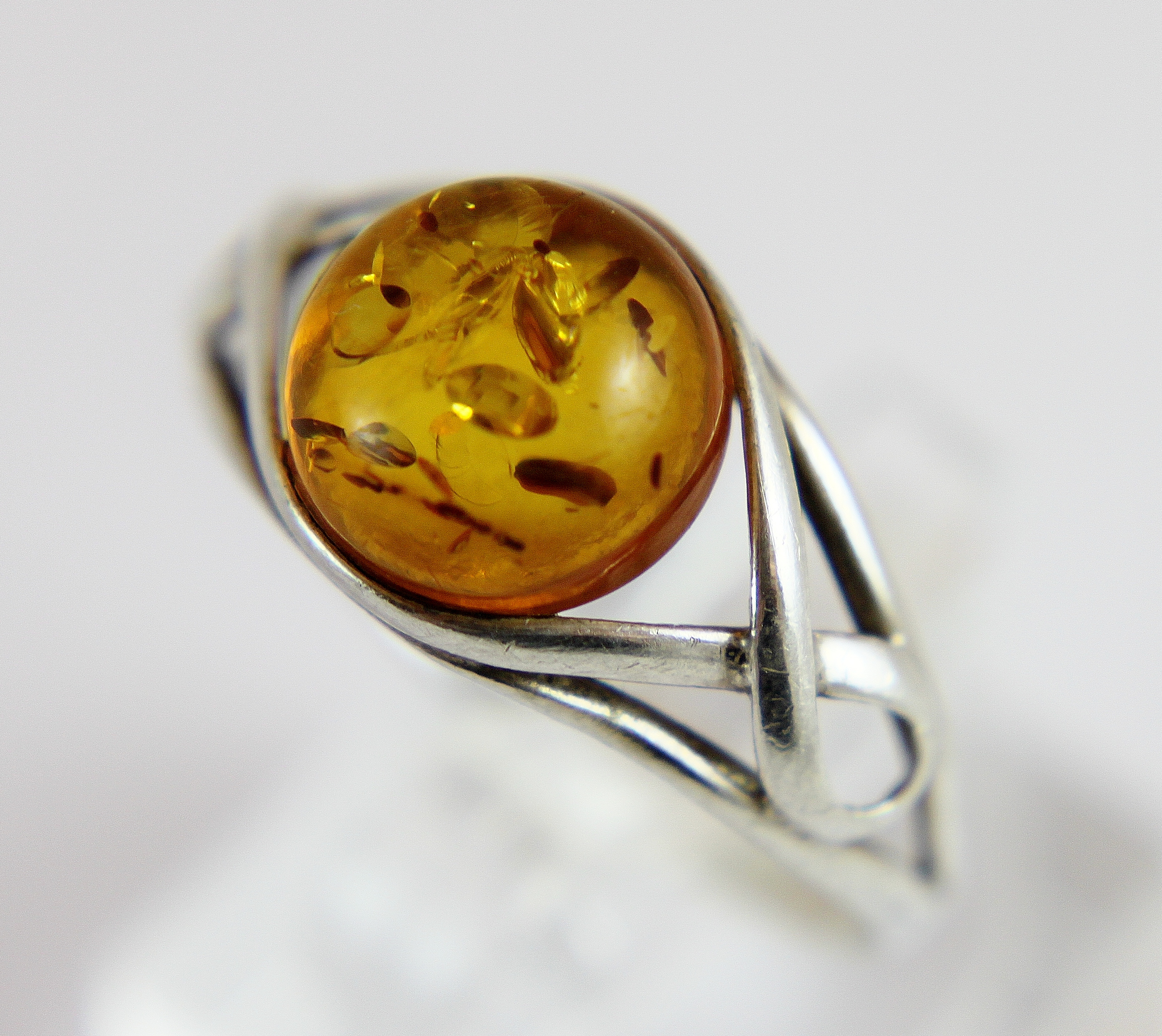 Silver and amber ring,