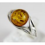 Silver and amber ring,