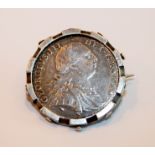 George III silver coin dated 1787 spin mounted in silver brooch mount